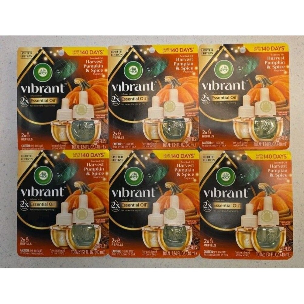 6 Air Wick Vibrant Essential Oils Harvest Pumpkin & Spice Scented Oil 12 Refills